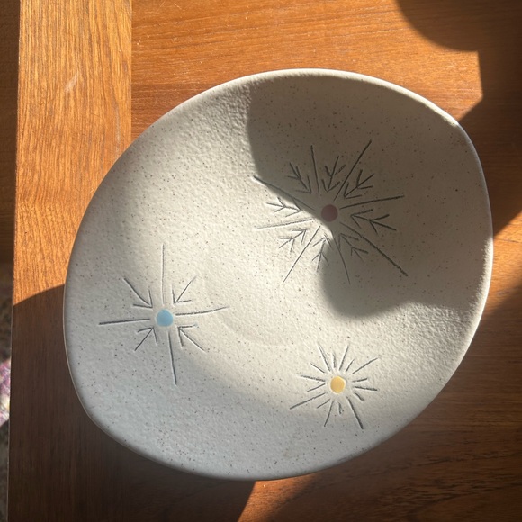 Vintage MCM Starburst Speckled Cleminson California Pottery Pedestal Dish Bowl - Picture 2 of 8